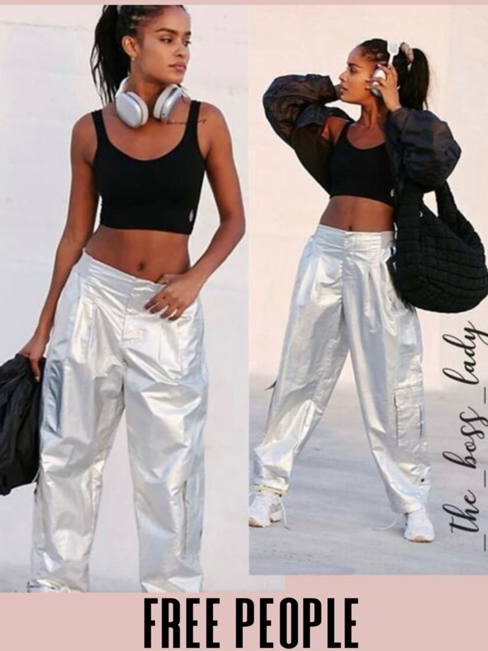 Free People pants hiking workout track jogger metallic